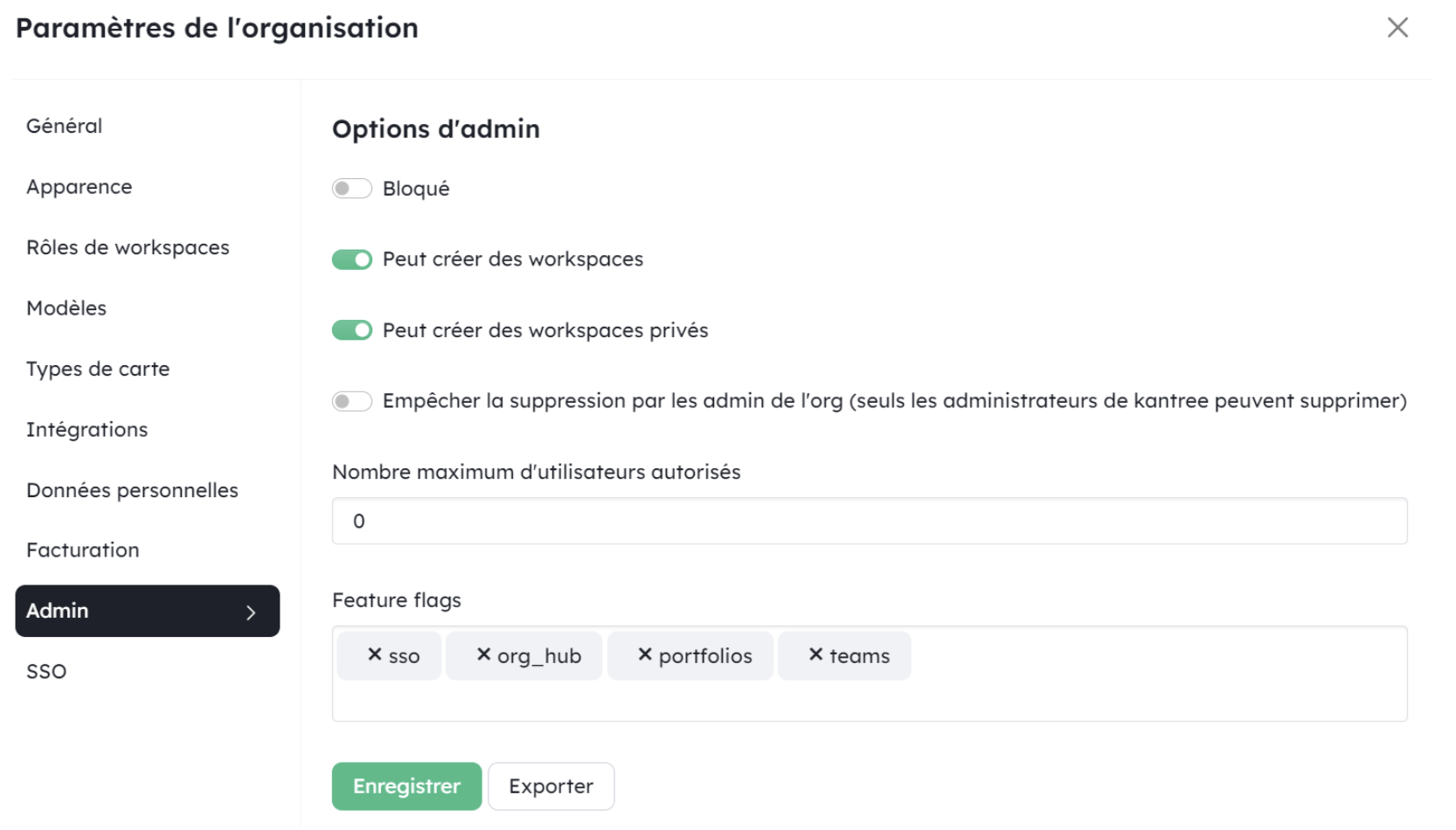 organisation parameters kantree