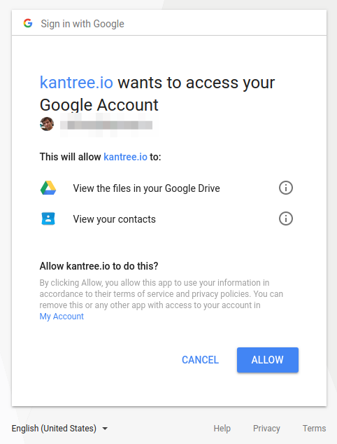 autoriser Kantree dans Google