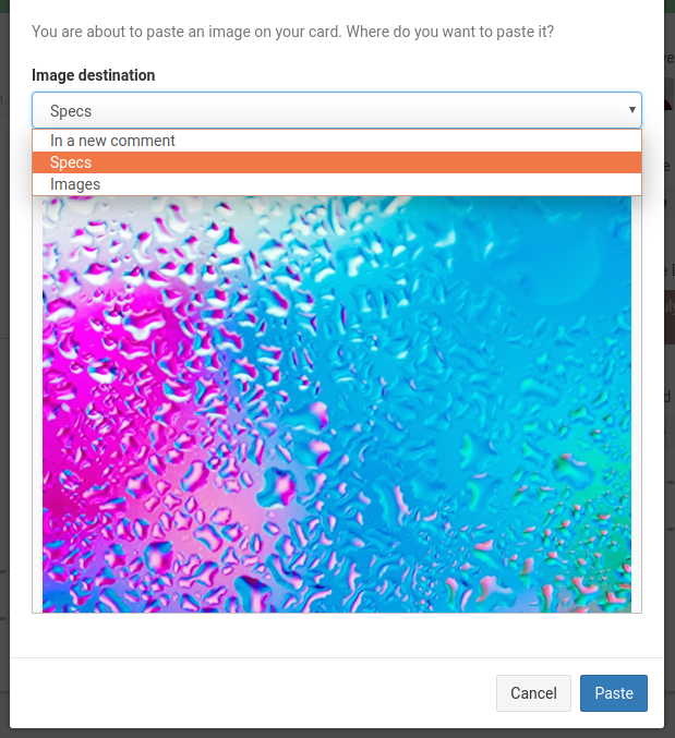 Paste image modal