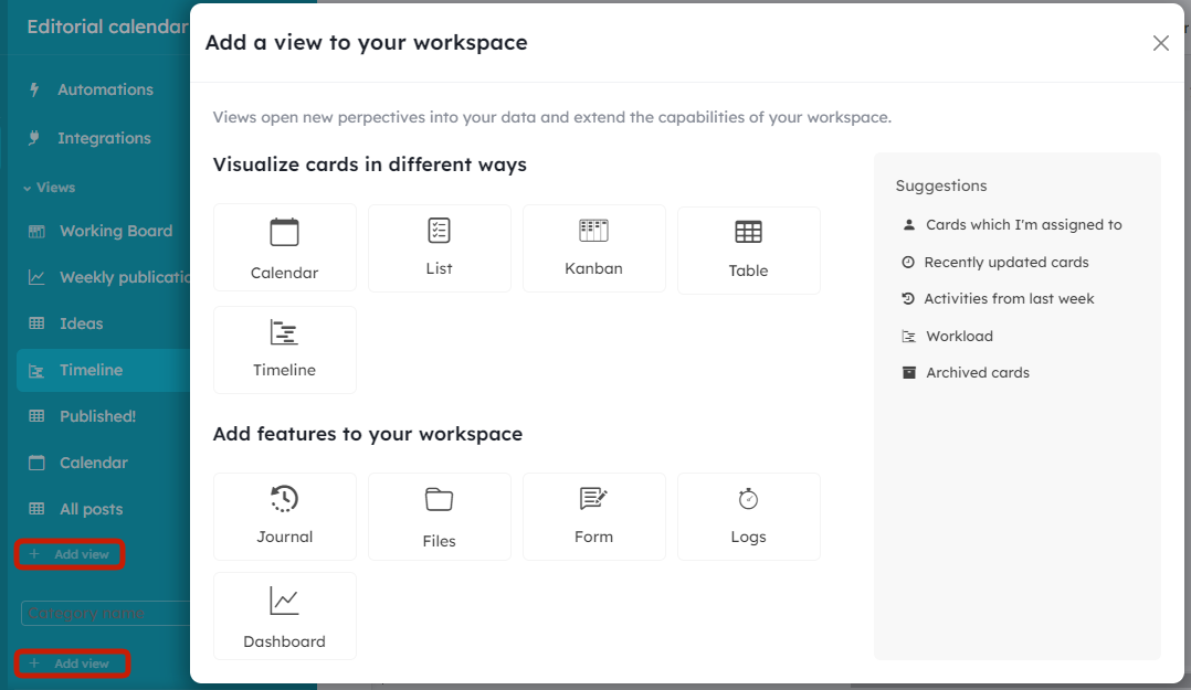 Adding view to workspace