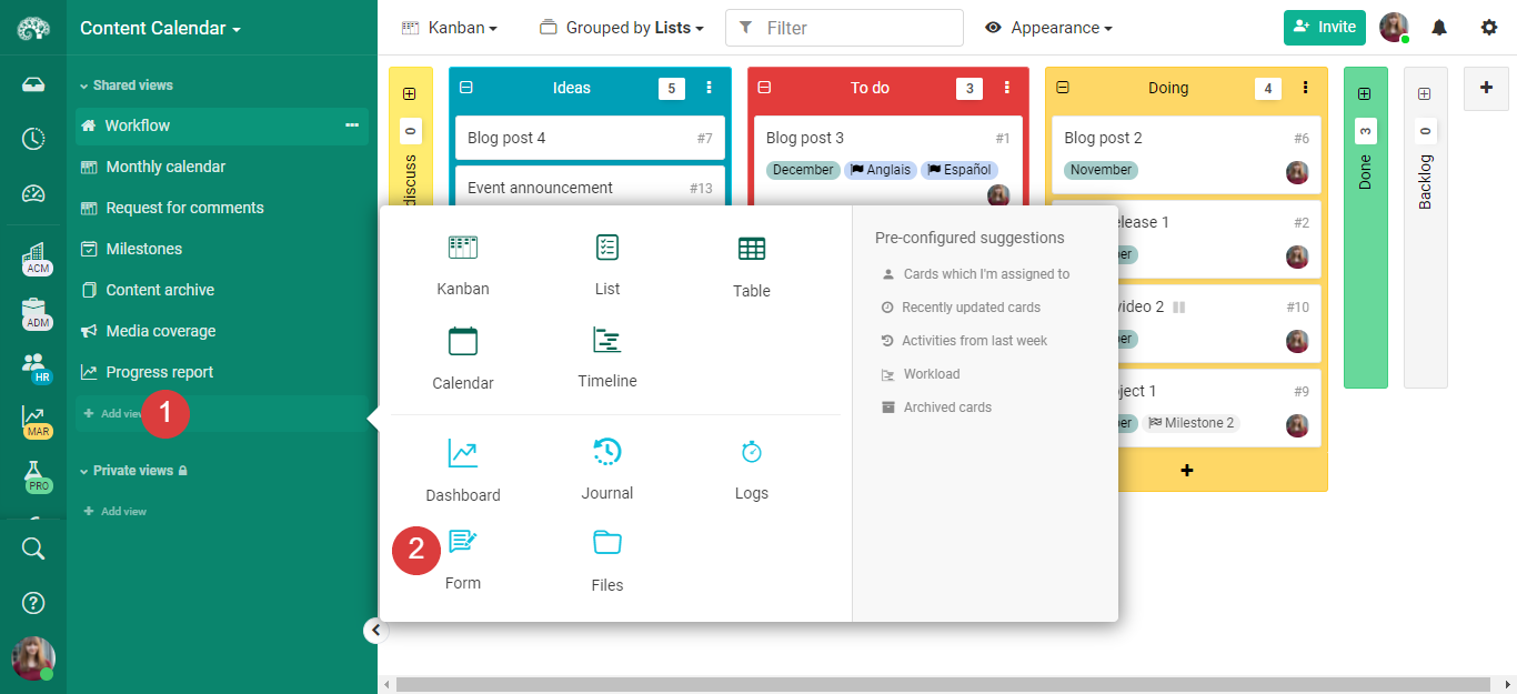 Content project forms for collaboration in Kantree