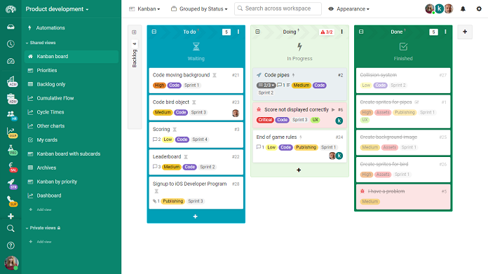 Kanban board for teamwork