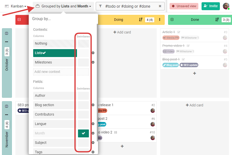 How to display kanban swimlanes in Kantree