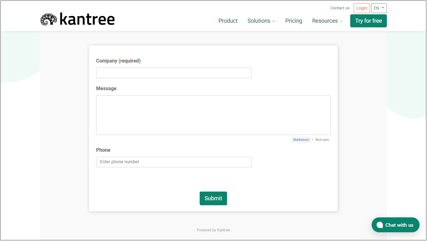 Online contact form