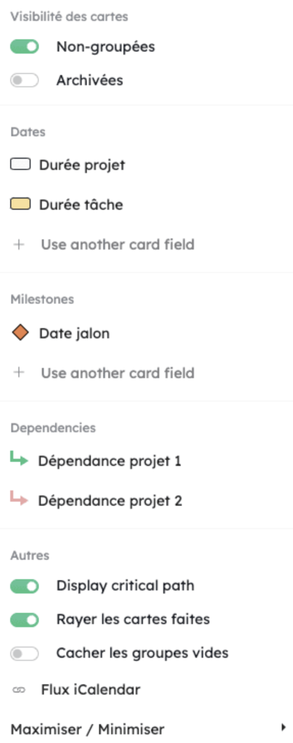 personnalisation du tableau Gantt