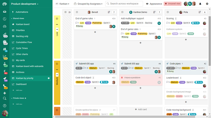 Kanban with swimlanes for product development