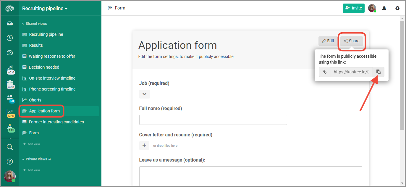Share projects forms
